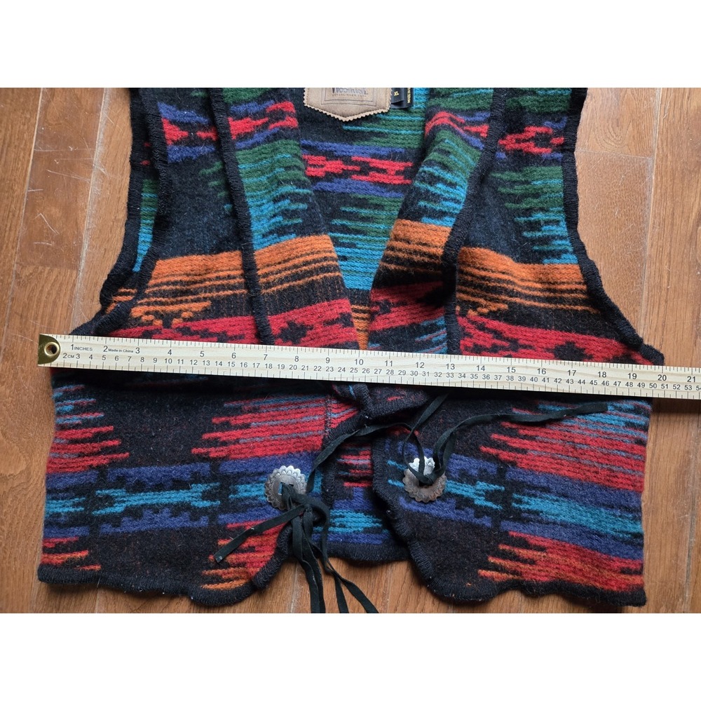 VTG Woolrich Aztec Wool Vest Women's XL Runs Small READ Concho Boxy Made In USA - Picture 4 of 7